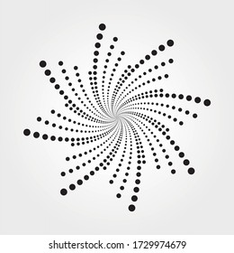 Halftone spiral background. Dots abstract concentric circle. Spiral, swirl, twirl element. Segmented circle with rotation. Design element for multipurpose use.