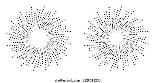 Halftone spiral background set. Abstract dotted frame. Halftone design element.