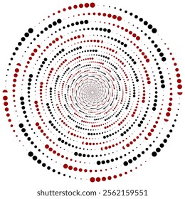 A halftone spiral design features a dynamic arrangement of halftone dots forming a swirling, spiral pattern