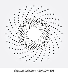 Halftone spiral dots background, texture, pattern, object, design element. Abstract dotted monochrome festive design element.