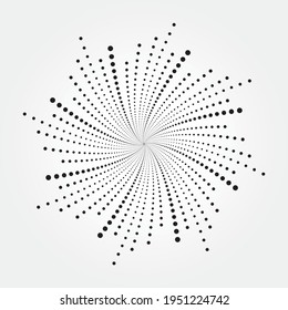 Halftone spiral dots element. Abstract monochrome backdrop. Vector art. Halftone logo design. Spiral, swirl, twirl halftone element for various purposes.