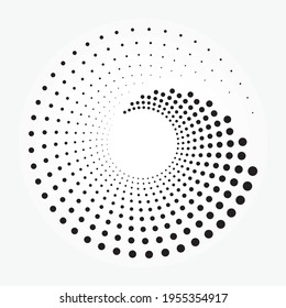 Halftone spiral element. Halftone logo. Abstract monochrome backdrop. Halftone dots circle texture. Abstract circle pattern. Vector art illustration. Vector dotted design object.