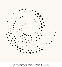 Halftone spiral as icon or background. Abstract vector circle frame with random dots as logo or emblem.