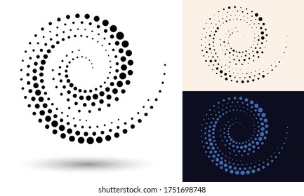 Halftone spiral as icon or background. Black abstract vector as frame with dots for logo or emblem. Circle border isolated on the white background for your design.