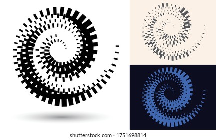 Espiral de semitono como icono o fondo. Vector abstracto negro como marco con puntos para logotipo o emblema. Borde circular aislado en el fondo blanco para tu diseño.