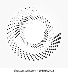 Diseño de logotipo de espiral de semitono. Logo de puntos circulares aislado en el fondo blanco. Diseño de tela de vestir. La textura de los puntos del círculo semitónico. Elemento de diseño de vectores para diversos fines.