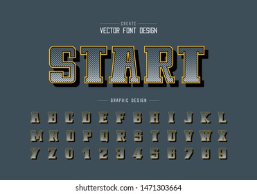 Halftone square bold Font and alphabet vector, Digital script and number design, Graphic text on background