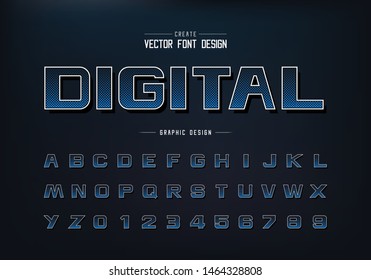 Halftone square font and bold alphabet vector, Digital design typeface letter and number, Graphic text on background