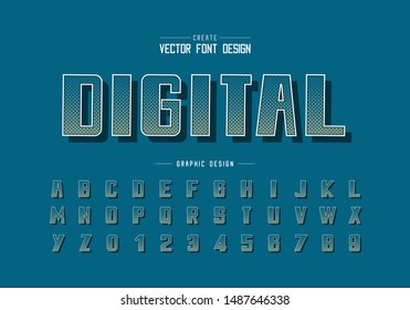Halftone square font and bold alphabet vector, Digital typeface and number design, Graphic text on background