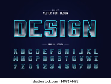 Halftone square font and bold alphabet vector, Digital writing typeface and number design, Graphic text on background