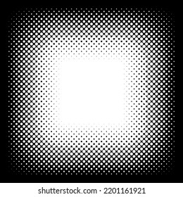 Halftone square frame. Dotted fade Gradient square border. Vector design element. Halftone illustration