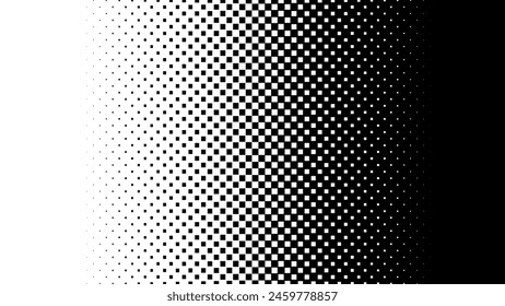 Halftone Square Pixels Pattern. Faded Shade Background. Grid Gradation BG. Black Screentone Diffuse Background. Overlay Texture. Abstract Pattern for Design Comic Prints. Vector Illustration.