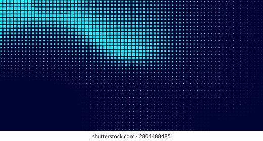 Halftone Square Pixels Pattern. Faded Shade Background. Grid Gradation BG. Black Screentone Diffuse Background. Overlay Texture. Abstract Patern for Design Comic Prints. Vector Illustration.