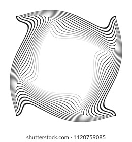 halftone square twirled frame. black closed curved lines in a row that makes a square shape