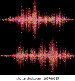 Halftone square vector elements.Vector colorful sound waves. Music rock waveform background. You can use in club, radio, pub, party, concerts, recitals or the audio technology advertising background. 