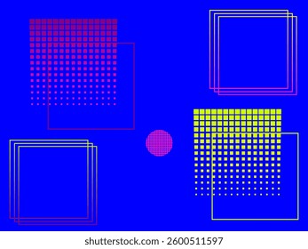 Halftone squares and box lines in 90's style colors