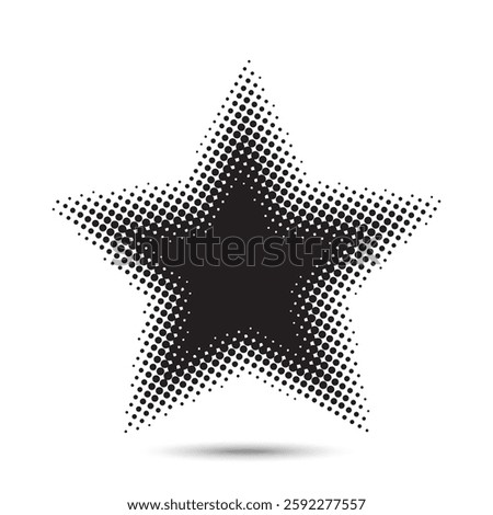 Halftone star design element. glowing light halftone star. star dots logo. star flare, shine light halftone texture. retro style dotted background