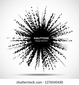 Halftone star frame. Grunge spot border using halftone circle dots raster texture. Sale design element. Boom shape.  Explosion template. Vector illustration.