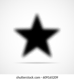 Halftone star icon. Vector illustration. Black flat star in halftone design.