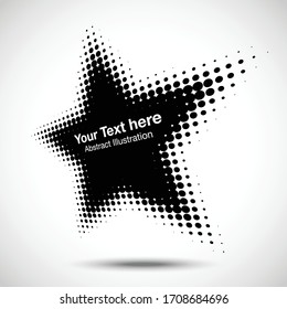 Halftone star perspective frame abstract dots logo emblem design element for technology, medical, treatment, cosmetic. Star border Icon using halftone circle dots raster texture. Vector.