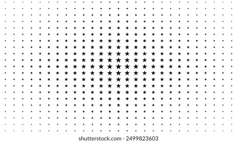 Halftone star shape pixel effect vector background space holder, halftone gradient technology science background, star texture with fading effect, black and white halftone star pattern