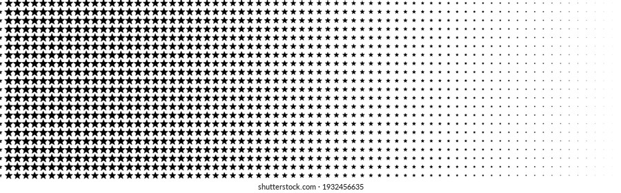 Halftone with stars in abstract style. Geometric retro banner vector texture. Modern print. White and black background. Light effect