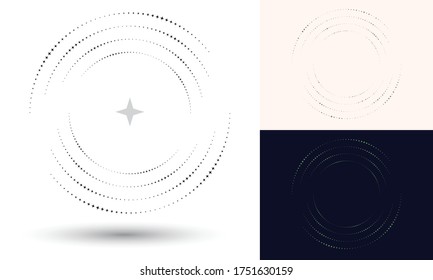 Estrellas de semitono en forma de círculo. Logo redondo o icono. Marco vectorial como elemento de diseño. En el centro está el elemento repetido.