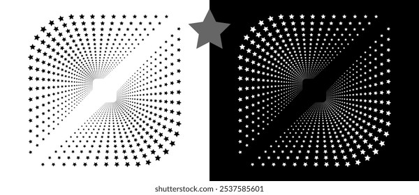 Estrellas de semitono como fondo o icono para cualquier proyecto. Una figura negra sobre un fondo blanco y una figura igualmente blanca en el lado negro.