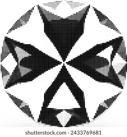 A halftone, star-shaped design looks like a diamond with a central pinwheel pattern.