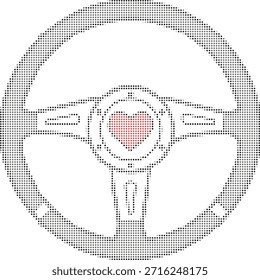 Volante semitono con un corazón rojo en el centro Símbolo de amor de conducción