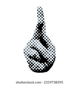 Etiqueta de semitono con la mano. Signo de Gesture vectorial de moda. Collage de arte moderno con mano.