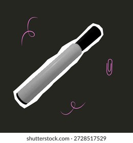 a halftone sticker pen with a black tip and a pink tip