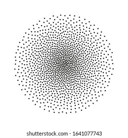 Halftone stipple circle. Vector dotted monochrome texture. Pointillism round shape. Graphic art