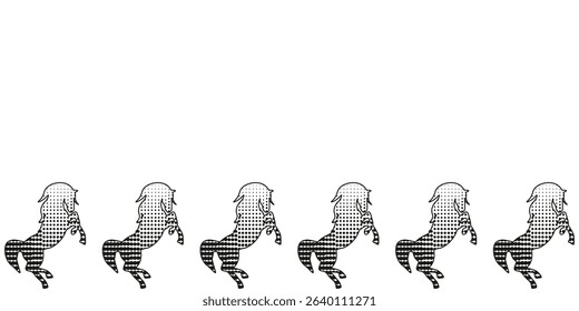 Halftone Stipple effect horse Frame isolated white background. Noise gradient Texture 2026 Zodiac symbol Frame template design. Vector illustration for 2026 card poster banner web design. EPS 10