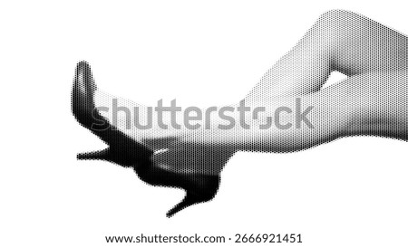 Halftone Stipple Effect Illustration of Elegant High Heels and Female Legs in Retro Aesthetic