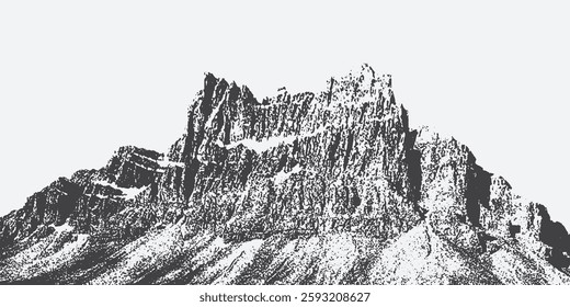 Halftone stipple effect on a mountain for a grunge punk Y2K collage design, Brutalist noisy retro photocopy background with mound. Vector illustration
