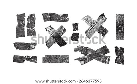 Halftone stipple effect on a Wrinkled duct tape for a grunge punk Y2K collage design, Brutalist noisy retro photocopy background with tape. Vector illustration	

