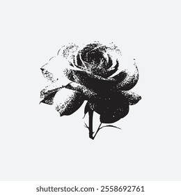 Halftone stipple effect with Rose flowers  with retro photocopy stipple effect, for grunge punk y2k collage design. Vector illustration
