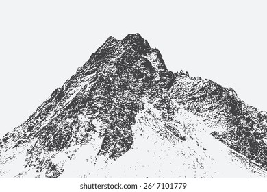 halftone stipple illustration of a mountain a bold, textured, grunge style graphic perfect for vintage, Y2K, brutalist, or punk collage designs