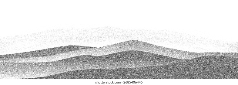 Montaña punteada de semitono con ruido retro brutalista. Vector grunge de Antiguas.