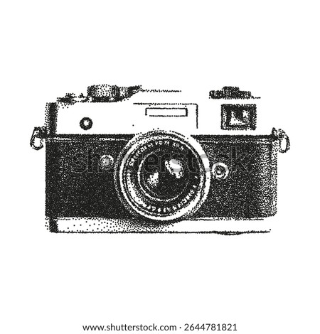 Halftone stipple photo camera. Collage cutout element on transparent background for print, banner.