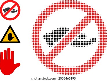 Halftone hör auf, Hand zu fragen. Dotted Stopp fragen Hand mit kleinen Rundpunkten gemacht. Vektorgrafik des Stoppens der Befragung Hand Symbol auf weißem Hintergrund. Halftone Muster enthält runde Punkte.