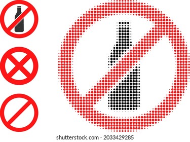 Halftone stop beer bottle. Dotted stop beer bottle made with small round dots. Vector illustration of stop beer bottle icon on a white background. Halftone array contains round dots.