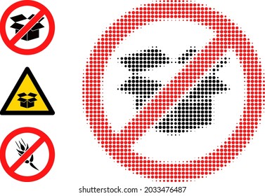 Halftone stop carton box. Dotted stop carton box constructed with small round elements. Vector illustration of stop carton box icon on a white background. Halftone pattern contains round elements.