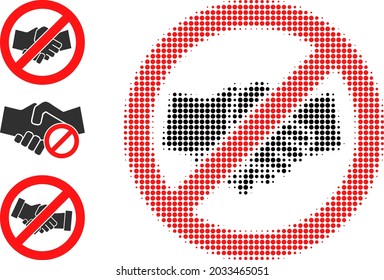 Halftone stop handshake. Dotted stop handshake generated with small round points. Vector illustration of stop handshake icon on a white background. Halftone pattern contains round points.