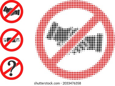 Halftone stop handshakes. Dotted stop handshakes constructed with small circle dots. Vector illustration of stop handshakes icon on a white background. Halftone array contains circle pixels.