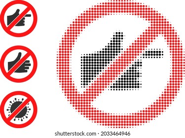 Halftone stop index finger. Dotted stop index finger designed with small round dots. Vector illustration of stop index finger icon on a white background. Halftone pattern contains round dots.