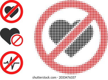 Halftone Stopp Liebe Herz. Dotted Stopp Liebe Herz konstruiert mit kleinen sphärische Pixel. Vektorgrafik von Stopp-Love-Herz-Symbol auf weißem Hintergrund. Halftone-Array enthält Kreis-Pixel.