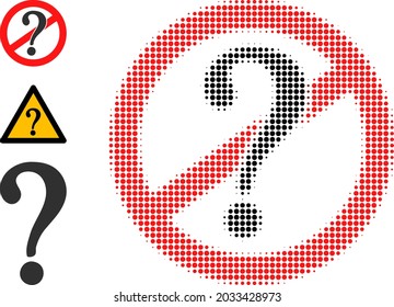 Halftone stop questions. Dotted stop questions constructed with small circle points. Vector illustration of stop questions icon on a white background. Halftone array contains circle points.