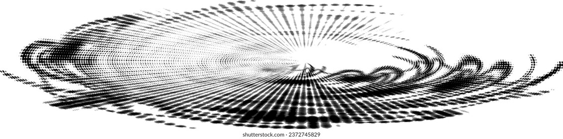 Halftone streamlined frame in the form of dotted swirling rays. Space for copying text. Vector.
